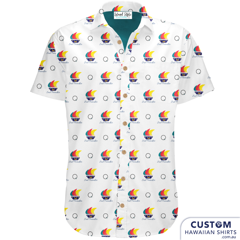 Southport Yacht Club on the Gold Coast had new personalized Hawaiian shirts for staff uniforms and merch for sale for club members and fans.  100% Cotton 1 x chest pocket Coconut shell buttons
