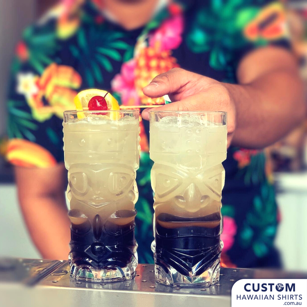 Surfers Paradise Beer Garden have some very tropical and super fruity new personalised hospitality uniforms. Large graphic pineapples, bananas and more. When you are visiting the GC - Australia's party capital be sure to pop in there for a cold bevvy.  100% Cotton Coconut embossed buttons
