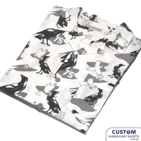 75 SQD, RAAF - Aussie Military their insignia is a Magpie and this made a stand-out and uniquely Australian custom shirt. Hawaiian Shirts & Shorts 100% Cotton