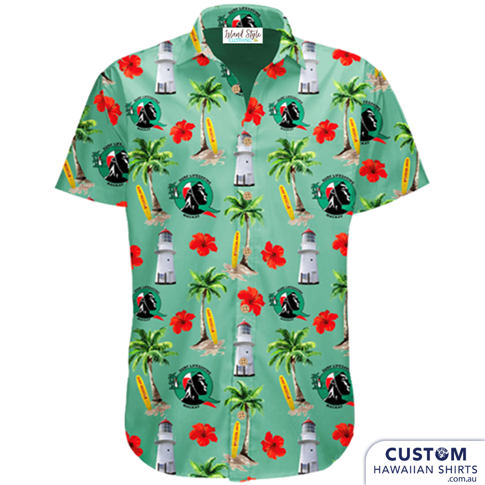 Mackay Surf Life Saving Club in Queensland wanted some new custom uniforms featuring their iconic lighthouse, palms, rescue boards, hibiscus flowers, their logo. This is version without sponsors logo.