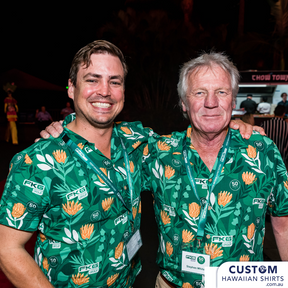 FKG Group, held their annual Conference at Sea World on the Gold Coast this year. They asked for Hawaiian shirts and of course we offered them Australian botanicals. This striking shirt with the main flower being an Aussie Native 'Waratah' appealed with their company colours and logo added. 