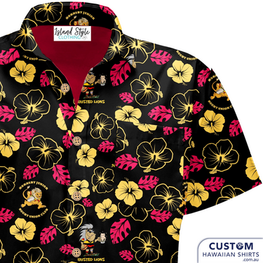 Hornsby Rugby Club 'Busted Lions'. Customised Uniforms   Hawaiian Shirts & Shorts Mens, Ladies & Kids sizes 100% Cotton Coconut buttons