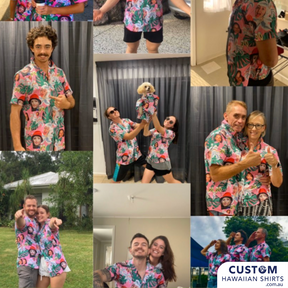 These gorgeous custom face shirts were designed as a surprise for the birthday girl. Unfortunately her surprise party was cancelled due to covid but her family arrived at her door dressed in shirts with her face on it. Then arrived a bunch of photos from her friends all in the matching shirts. What a morning!