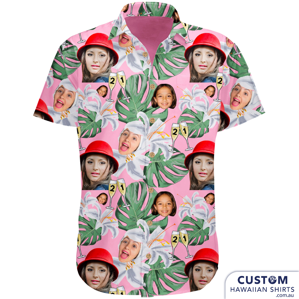 These gorgeous custom face shirts were designed as a surprise for the birthday girl. Unfortunately her surprise party was cancelled due to covid but her family arrived at her door dressed in shirts with her face on it. Then arrived a bunch of photos from her friends all in the matching shirts. What a morning!
