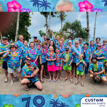 Poppy's 70th Birthday - Custom Hawaiian Face Shirts. Fun and festive destination shirts with your loved ones face on it.