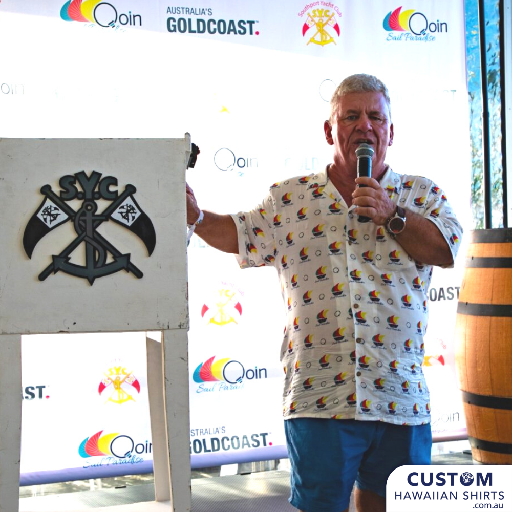 Southport Yacht Club on the Gold Coast had new personalized Hawaiian shirts for staff uniforms and merch for sale for club members and fans.  100% Cotton 1 x chest pocket Coconut shell buttons